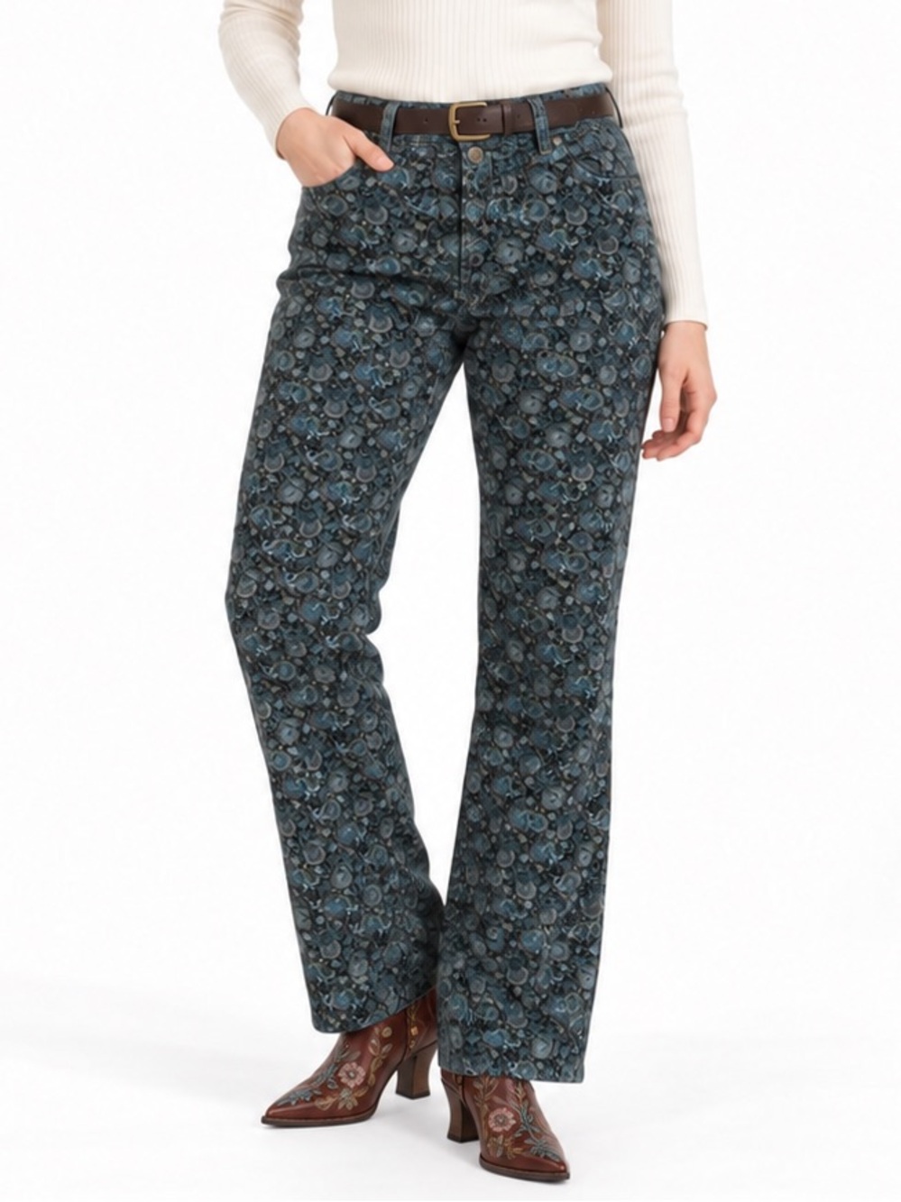 April Cornell Boho Paisley Floral Corduroy Pants Fine Wale Small 29–30” Waist